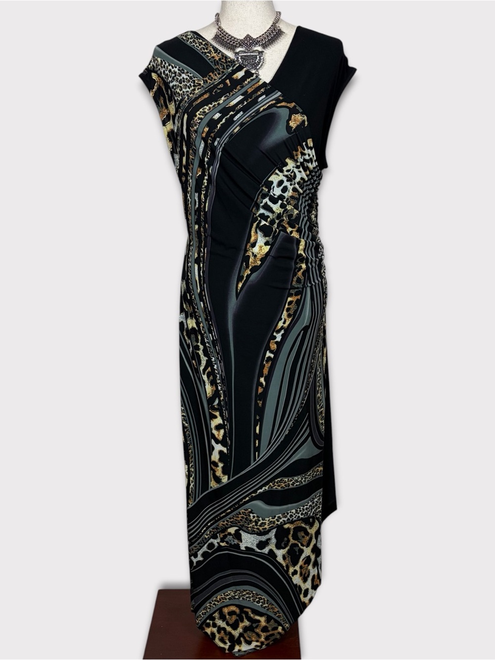 Joseph Ribkoff Maxi Dress 14 Faux Wrap Animal Print Grunge Mobwife Whimsigoth